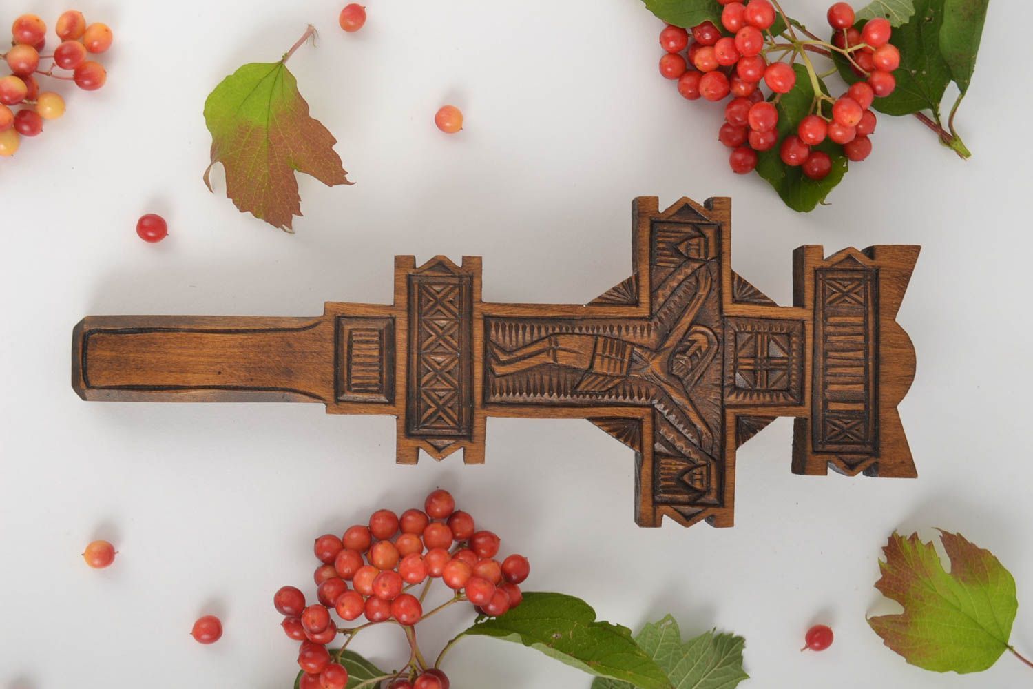 Crucifix Mural En Bois Fait Main à Bethléem - Décoration Spirituelle Pour Maison Ou Prière