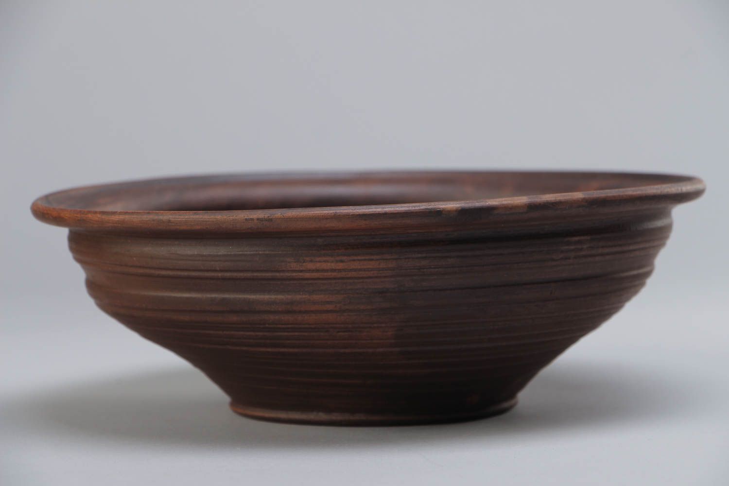 Decorative dark brown ceramic bowl molded of red clay kilned with milk 800 ml photo 2