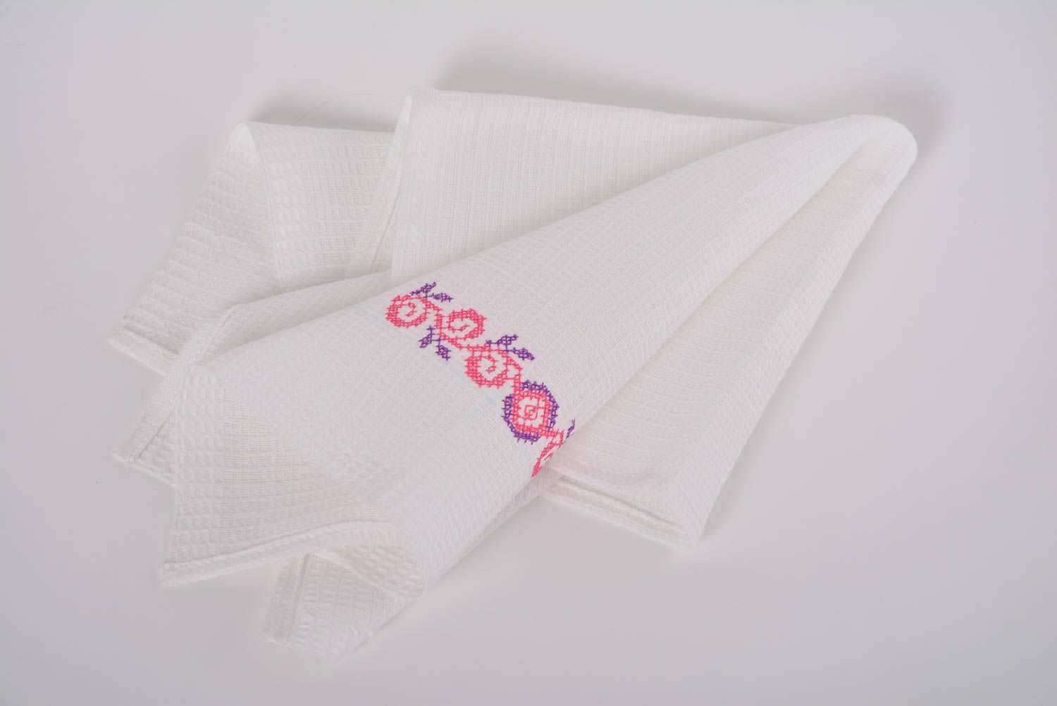 Handmade designer white natural cotton cloth table napkin with embroidery photo 5