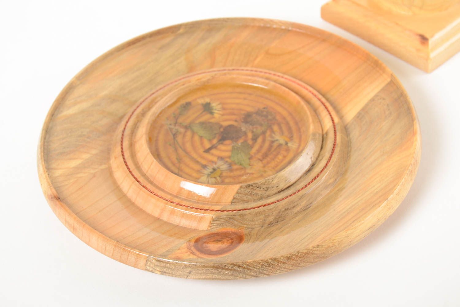 Bougeoir design Assiette décorative fait main Cadeau original en bois naturel photo 3