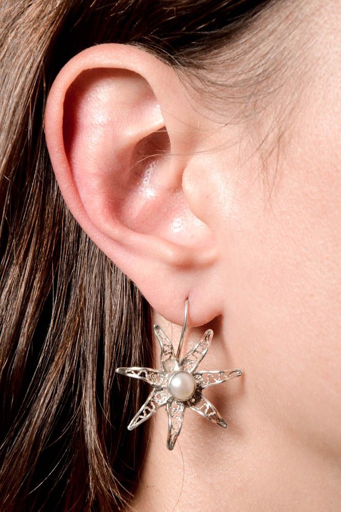 Handmade Ohrringe für Damen Silberschmuck Ohrringe silberne Ohrhänger mit Perlen foto 1