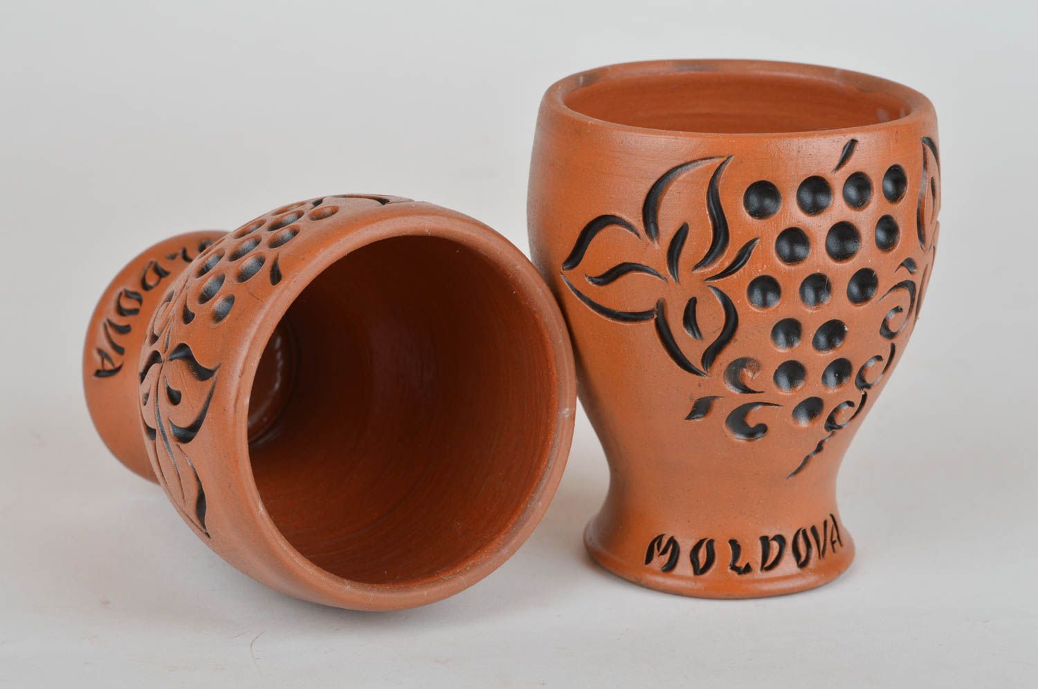 Keramik Trinkbecher Set aus Ton 2 Stück 100 ml künstlerische Handarbeit grell foto 5