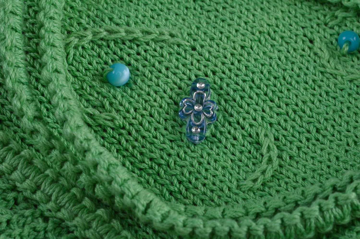 Вязаная сумка на плечо зеленая из хлопка вместительная женская ручной работы фото 2