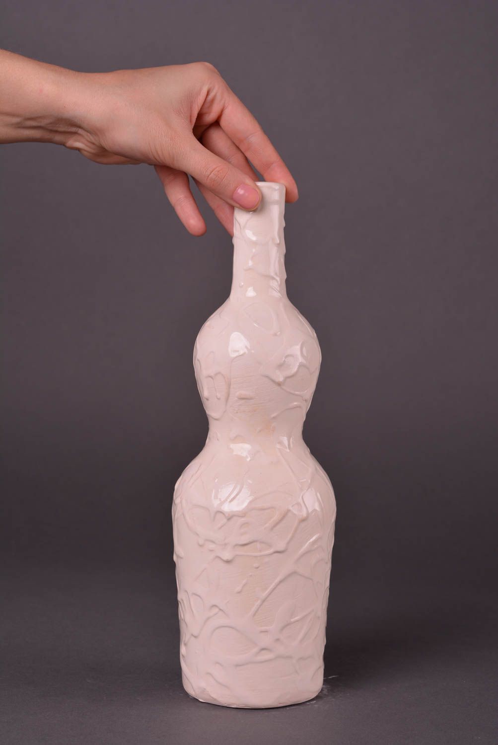 Посуда ручной работы глиняная бутылка белая керамическая бутылка 700 мл фото 2