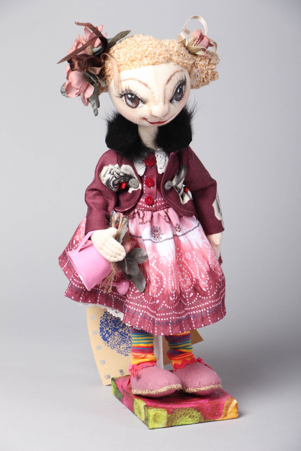 Handmade designer soft doll with stand Zoryana photo 1