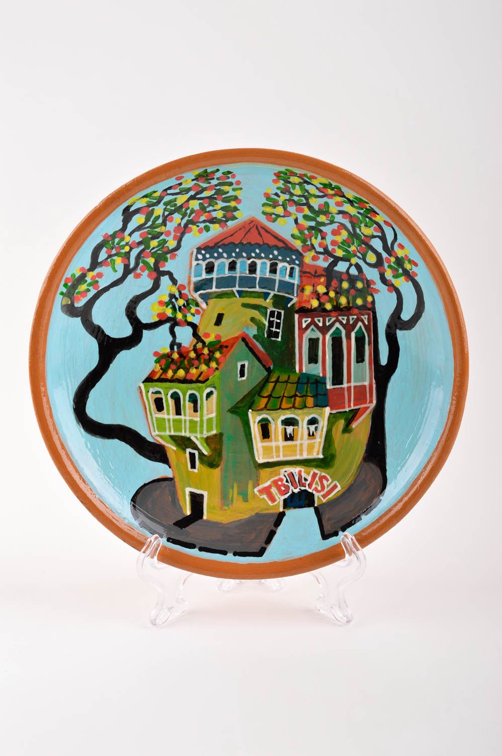 Керамическая тарелка ручной работы глиняная посуда расписная декор для дома фото 2