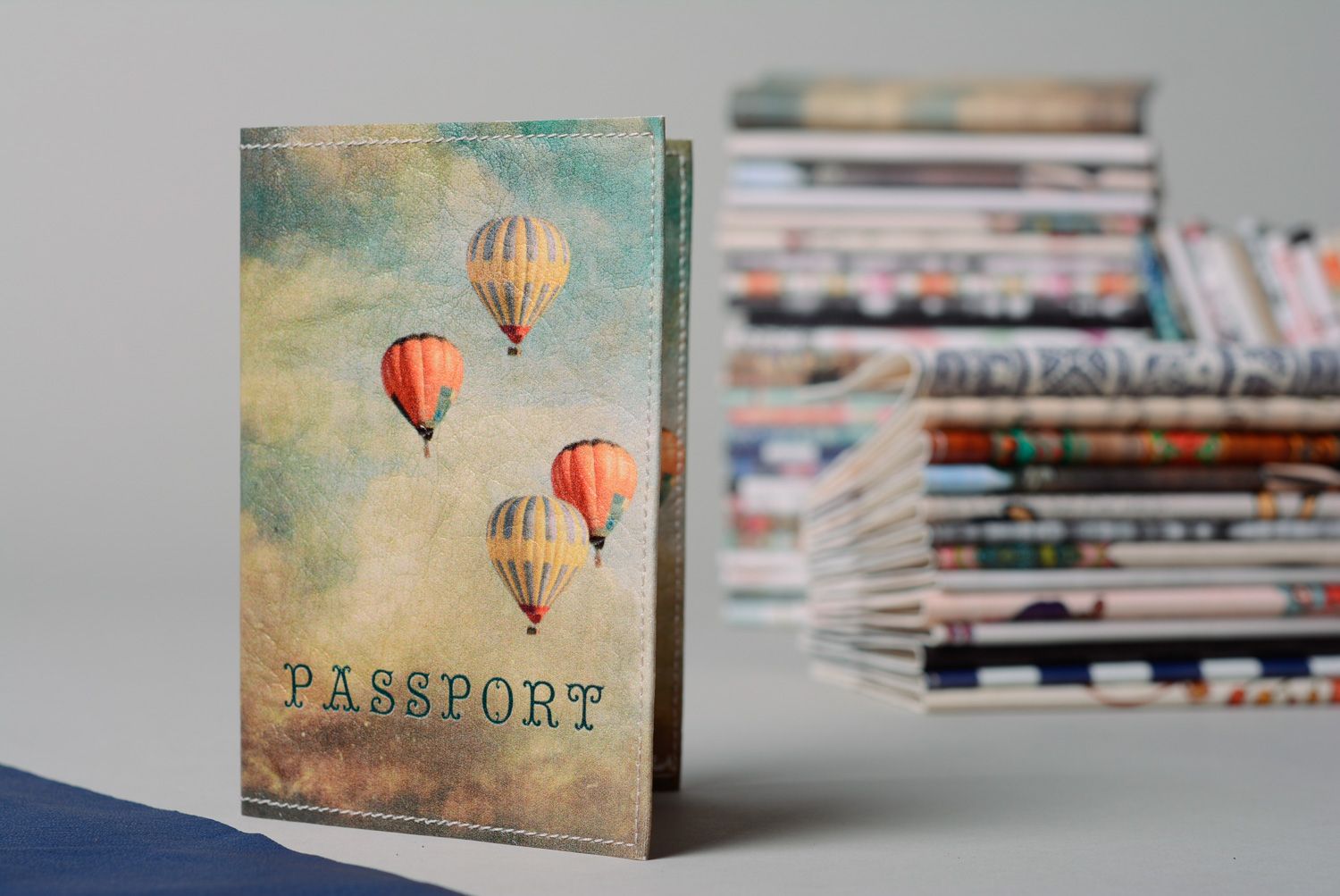 Handmade leather passport cover with print Balloons photo 1