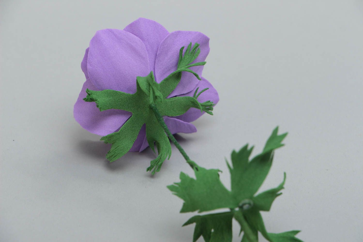 Handmade designer artificial foamiran flower violet anemone for interior decor photo 3