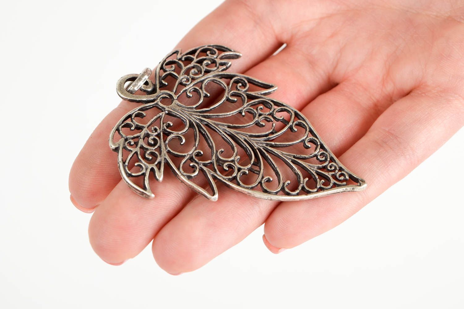 Metal pendant leaf handcrafted designer woman accessory fashion gift idea photo 2