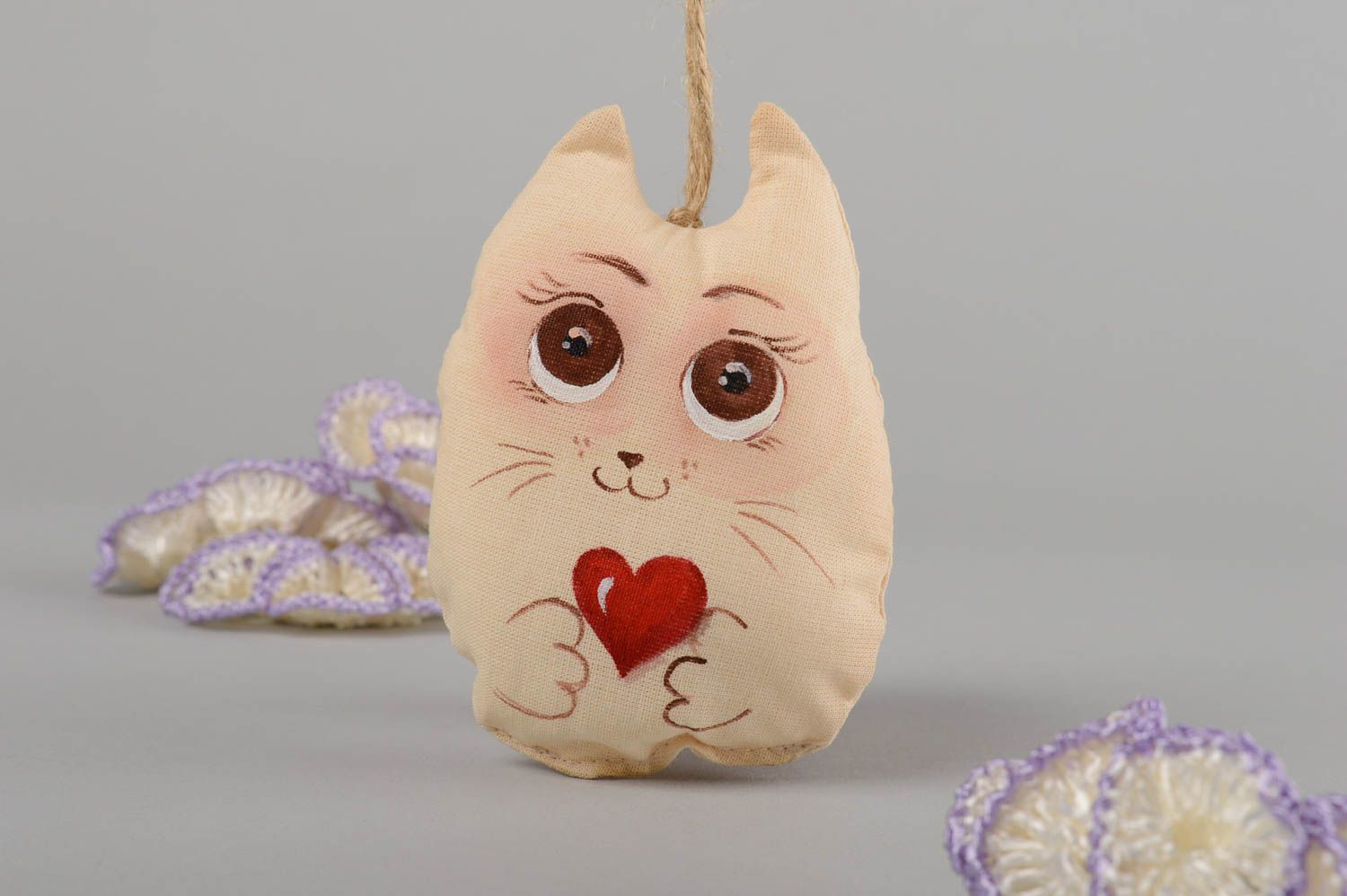 Textil Spielzeug handmade Kuscheltier Katze Deko Anhänger Designer Geschenk  foto 1