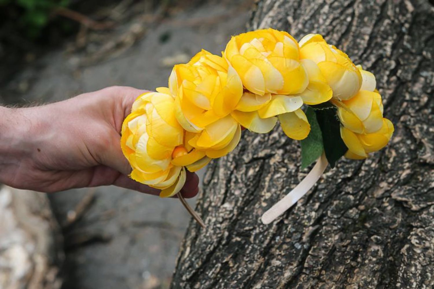 Ghirlanda con fiori gialli fatta a mano cerchietto di moda accessori donna foto 4
