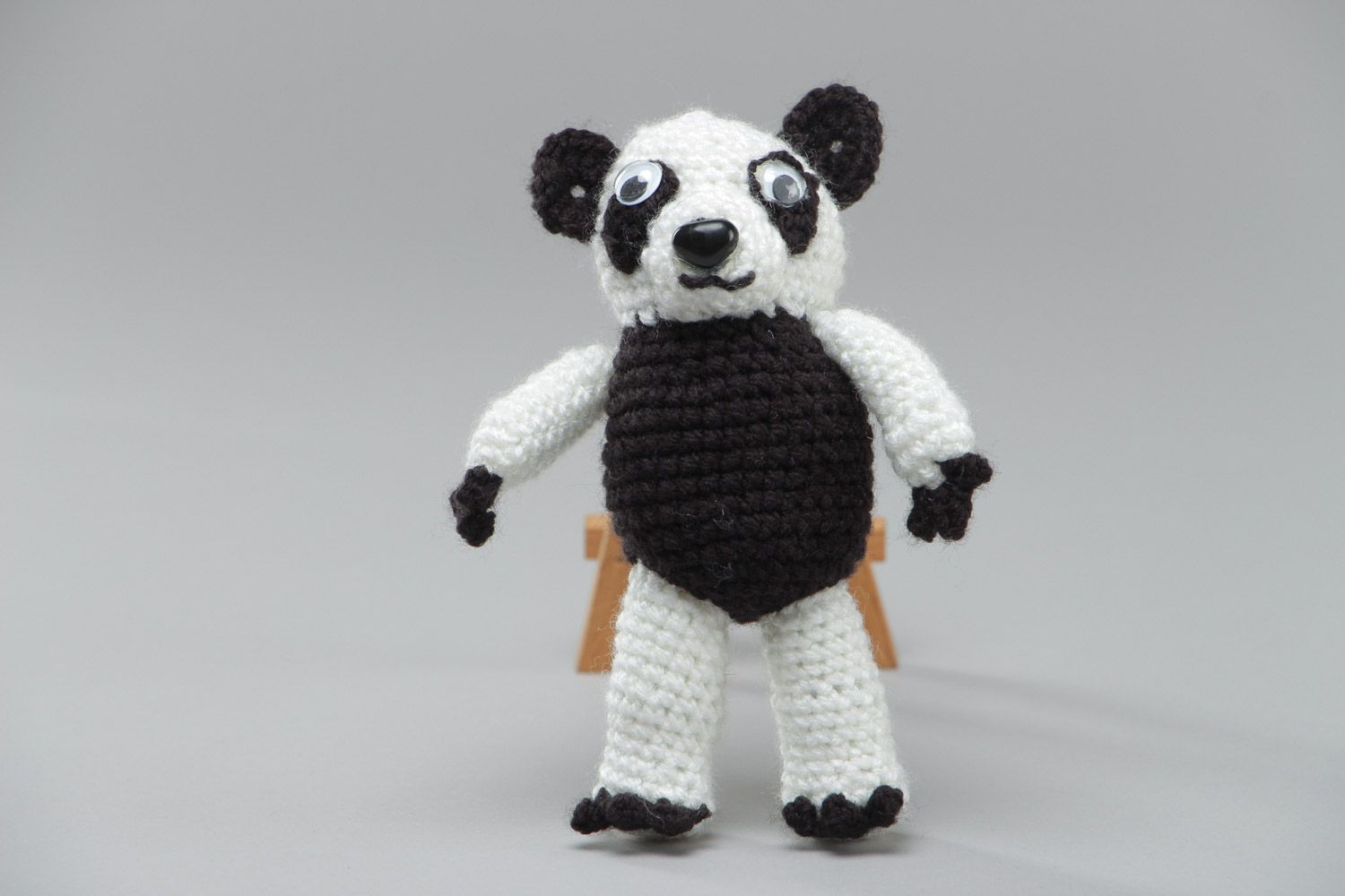 Black and white handmade soft crochet toy panda for children photo 2