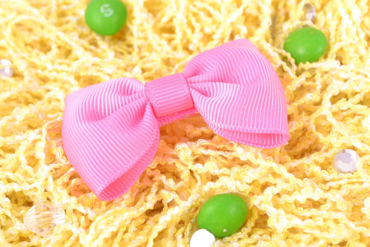 Hair clip with bow pink beautiful little handmade hair accessory present for girl photo 1