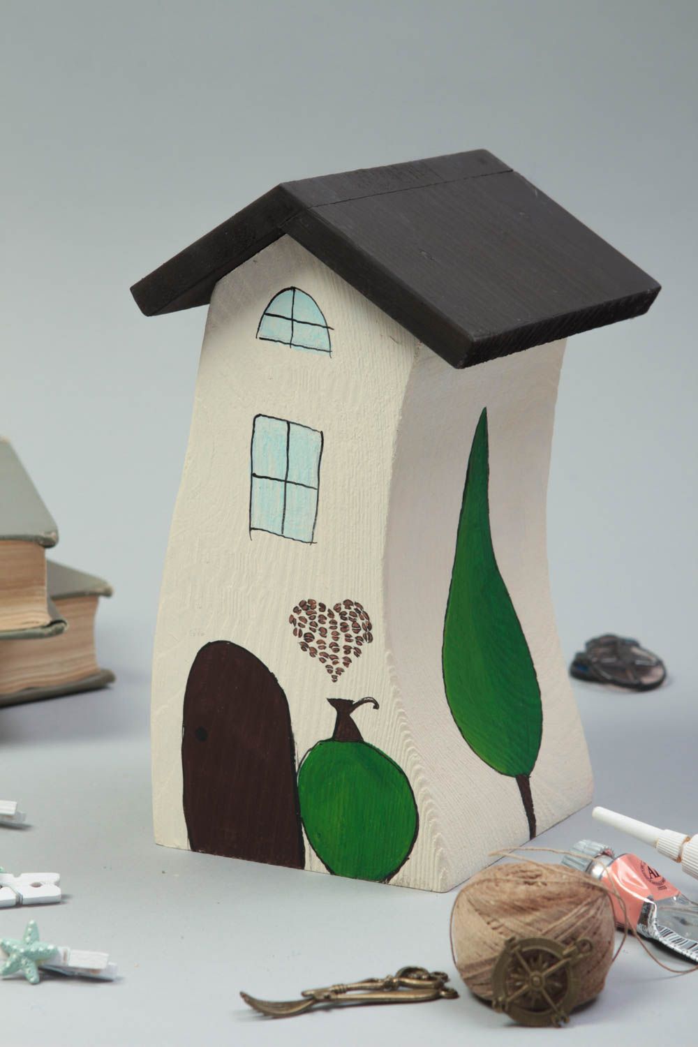Фигурка из дерева для декора домик из сосны ручной работы белый экологический фото 1