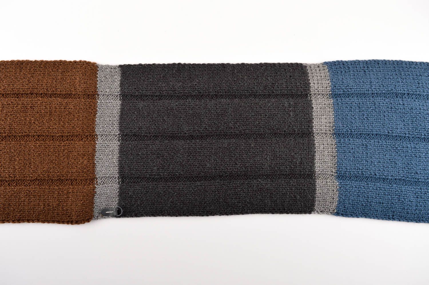 Шарф ручной работы шарф на шею теплый большой шарф унисекс серый с синим фото 2