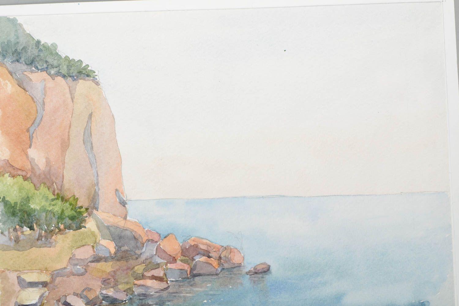 Tableau à l'aquarelle paysage d'artiste Rochers sous la mer photo 4