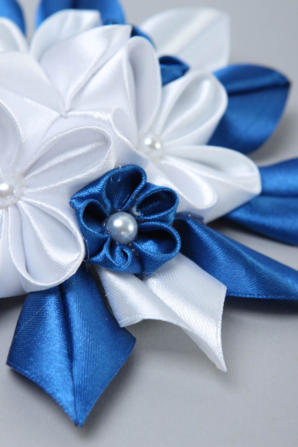 Handmade Haarspange Blume Damen Modeschmuck Accessoire für Haare grau blau schön foto 3