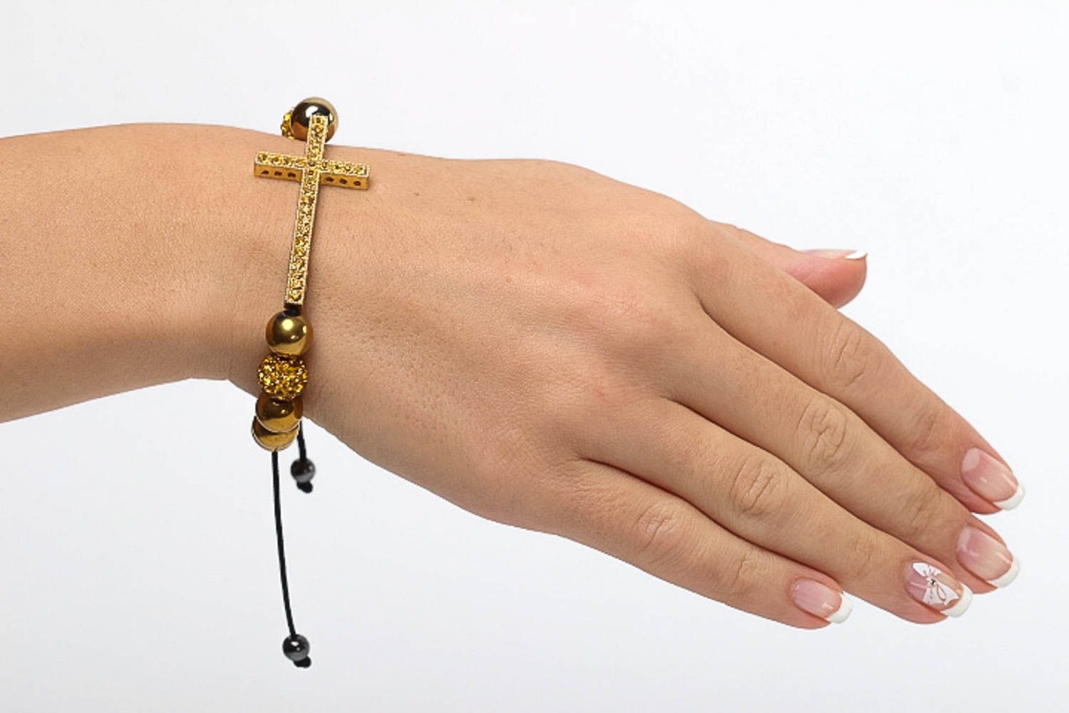 Bracelet mode Bijou fait main couleurs noire et d'or Accessoire femme Croix photo 5