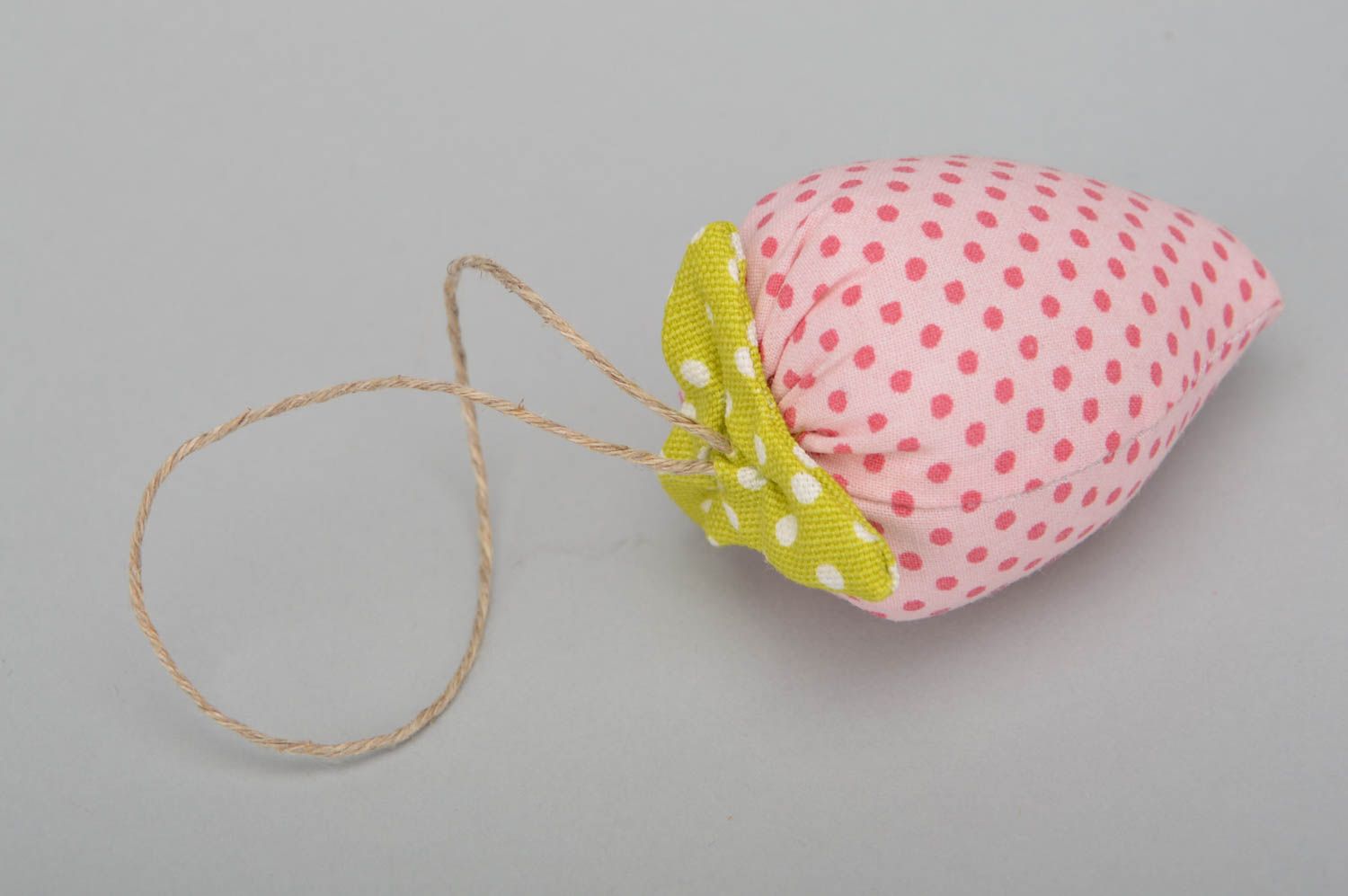 Beautiful handmade polka dot cotton fabric soft toy Strawberry wall hanging photo 5