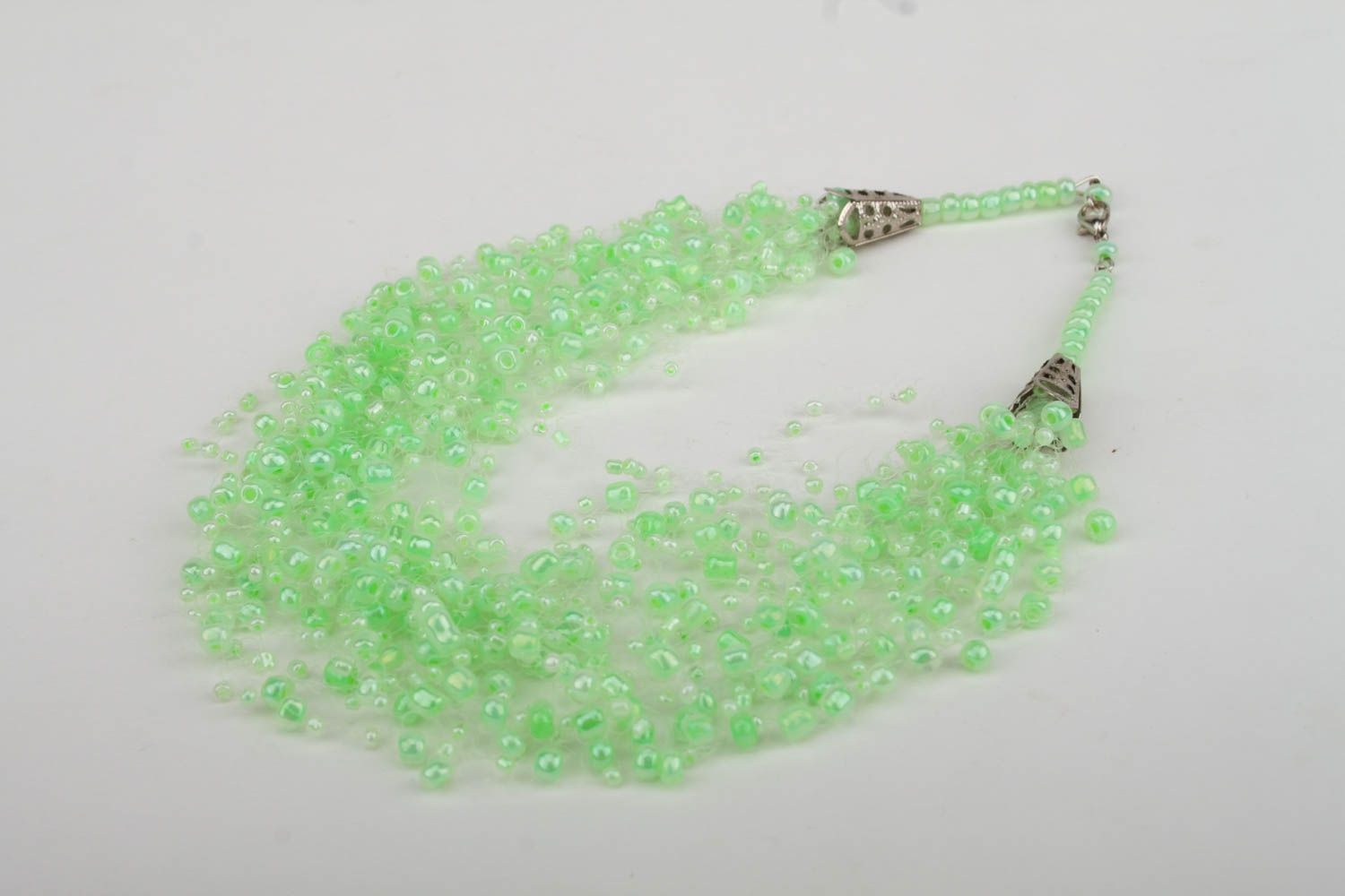Handmade hellgrünes Damen Collier Glasperlen Halskette Accessoire für Frauen foto 2