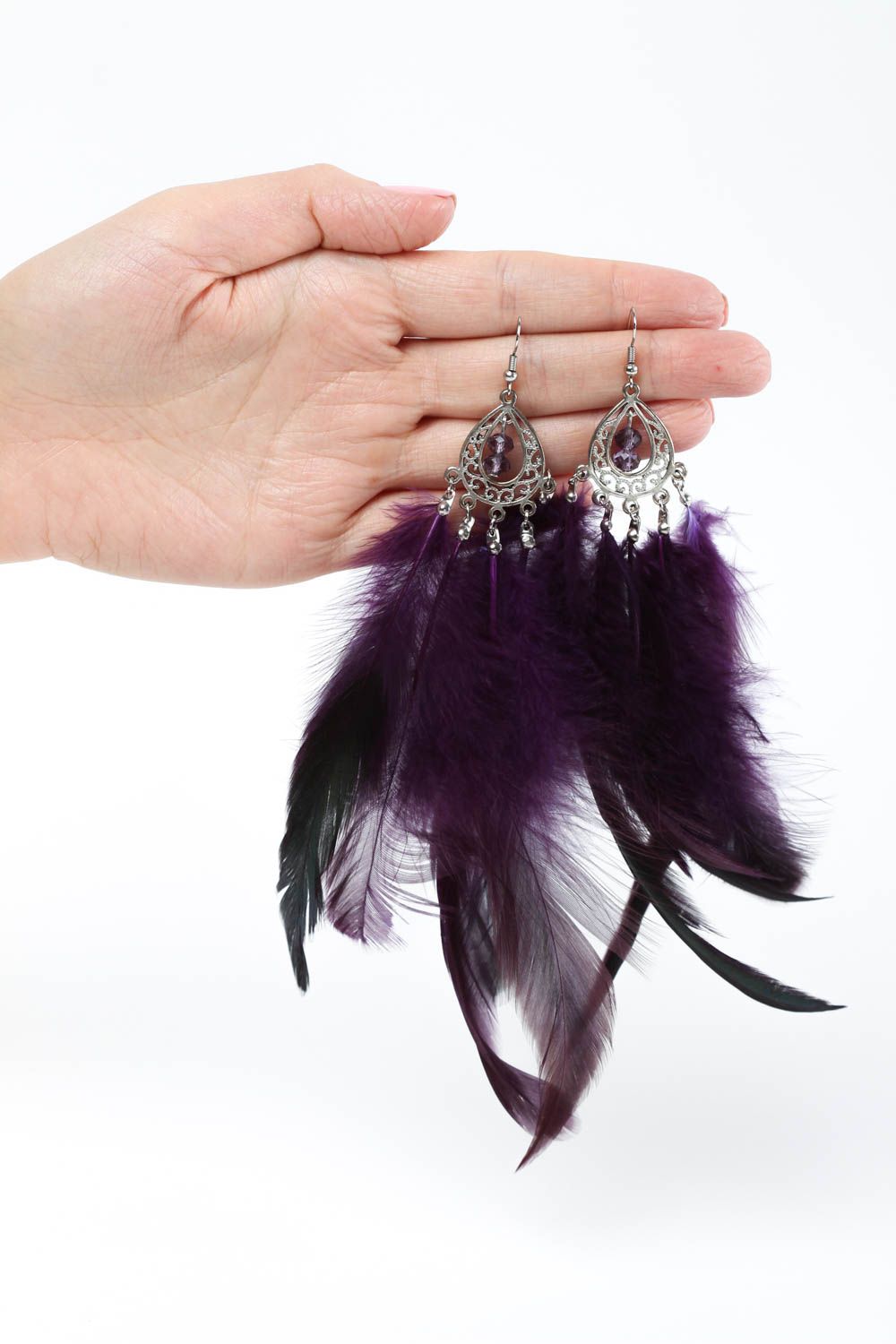 Pendientes hechos a mano de plumas regalo original para mujer bisutería fina foto 5