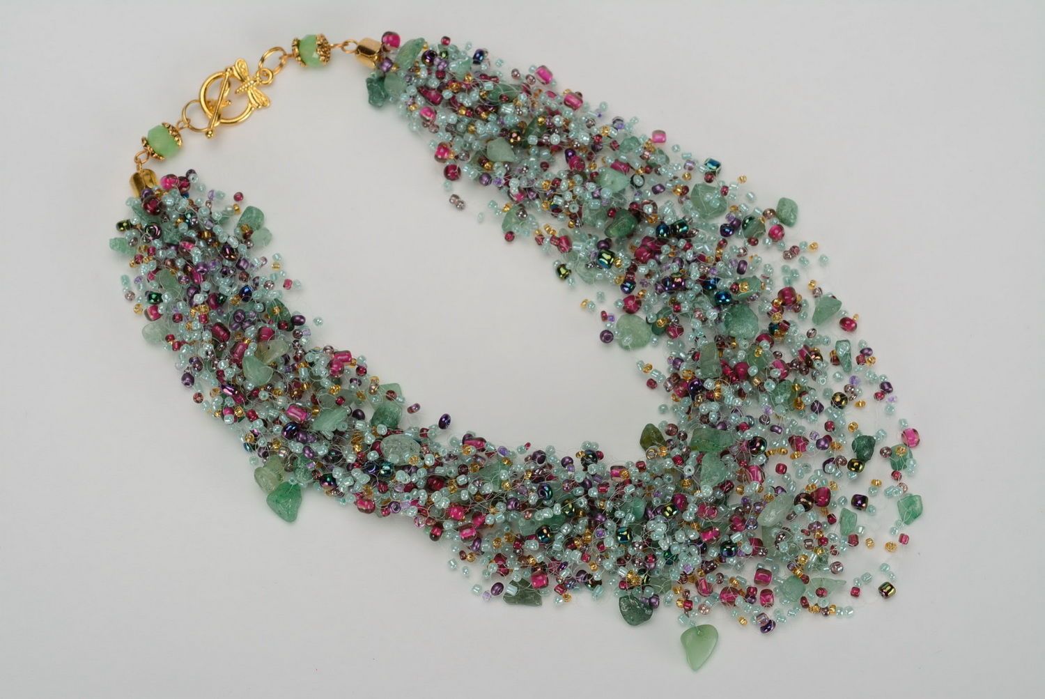 Handmade necklace, made of beads and natural gems photo 1