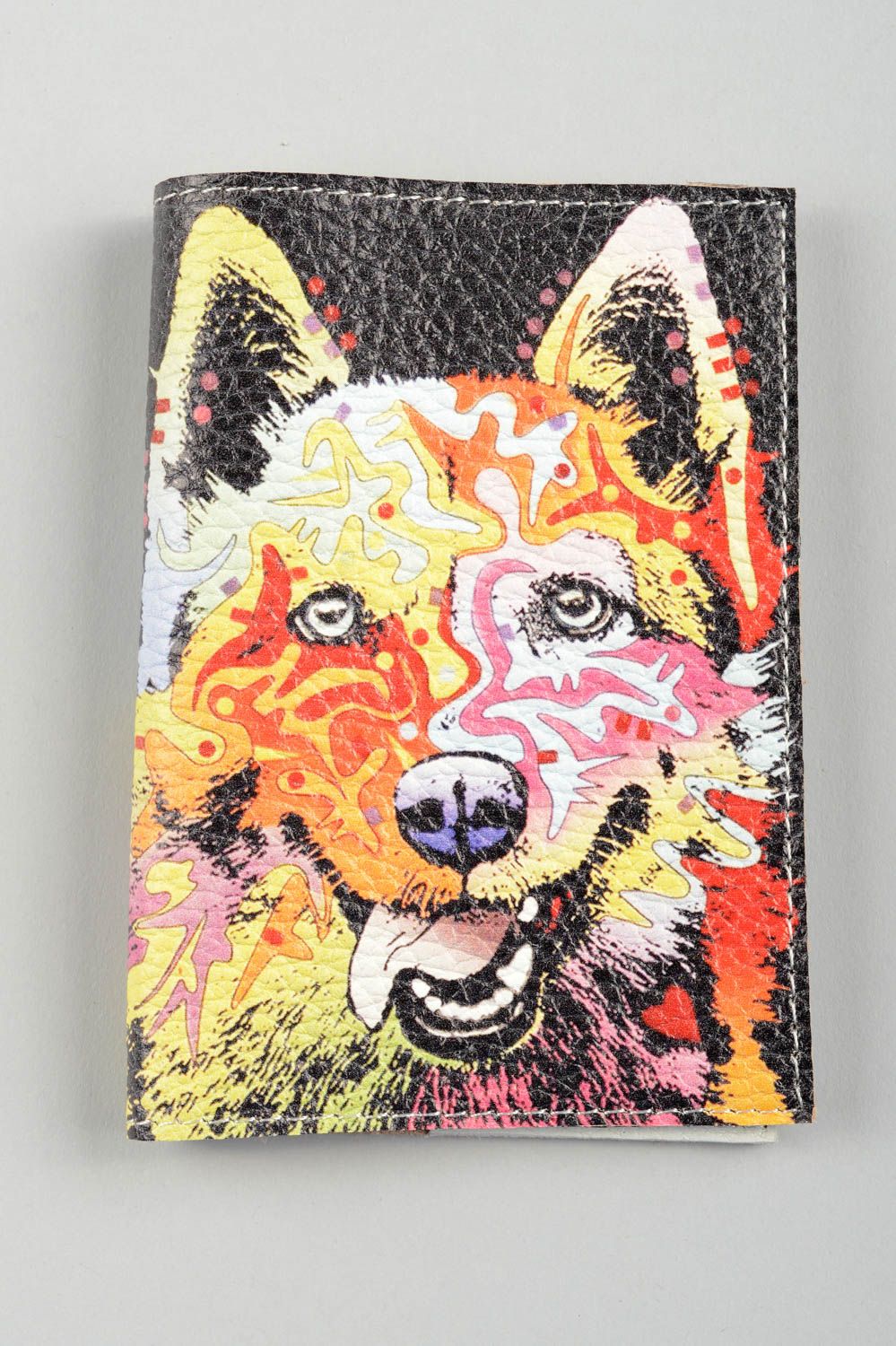Funda de cuero artesanal regalo original estuche para pasaporte perro multicolor foto 5