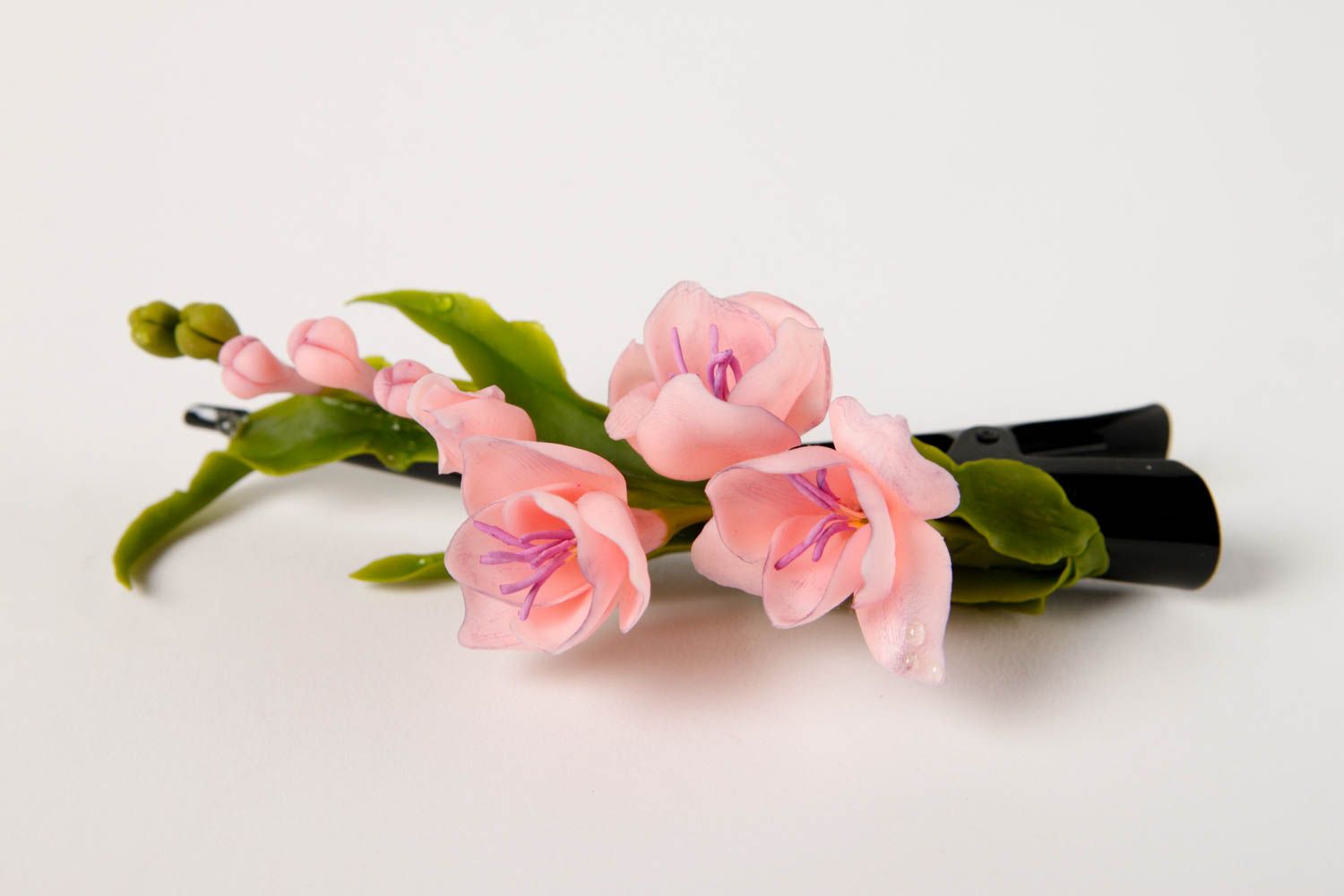 Pince cheveux bec faite main Barrette à cheveux fleurs roses Accessoire femme photo 3