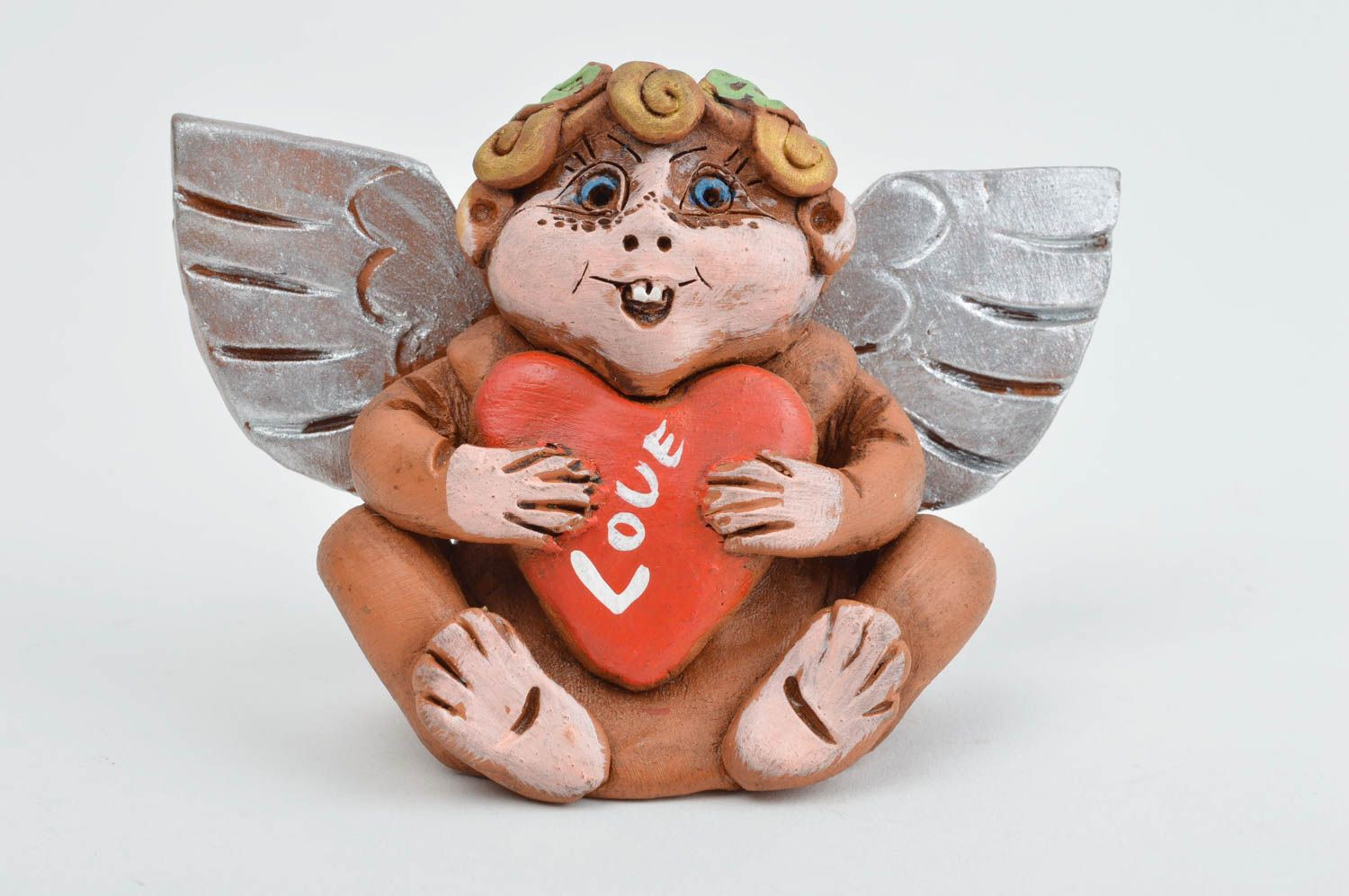 Handmade Wohnzimmer Deko Kinder Geschenk Keramik Figur verliebter Engel foto 2