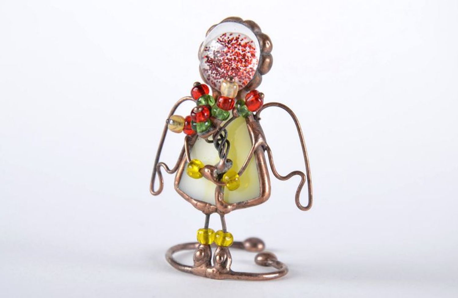 Stained glass statuette from copper and color glass Angel with flowers photo 5
