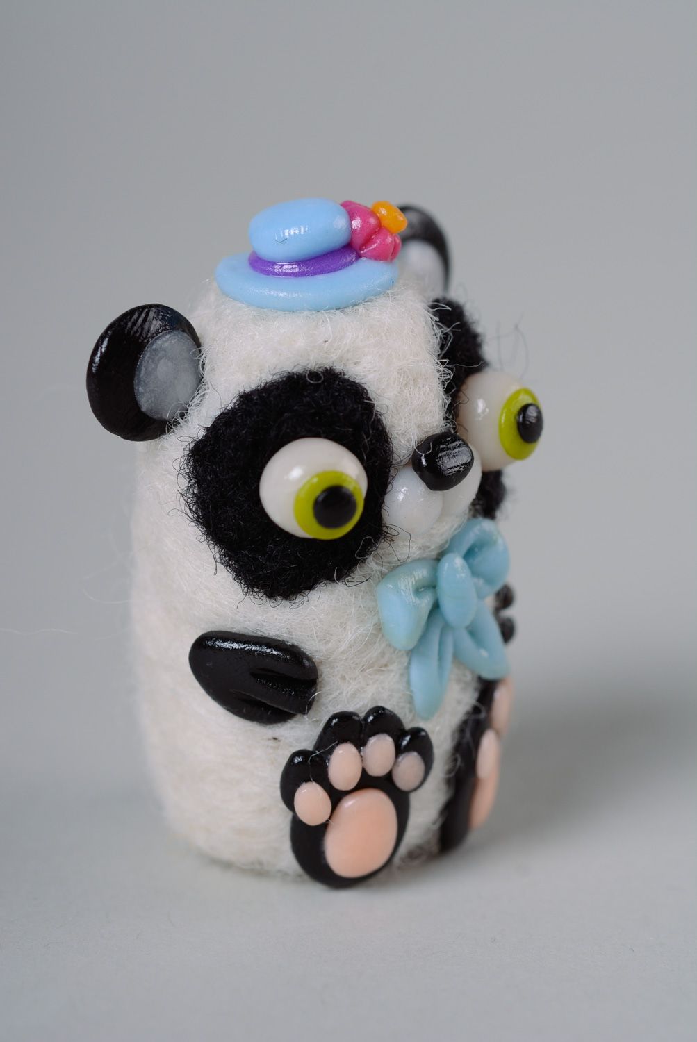 Miniature wool toy hand made using needle felting technique Panda photo 2
