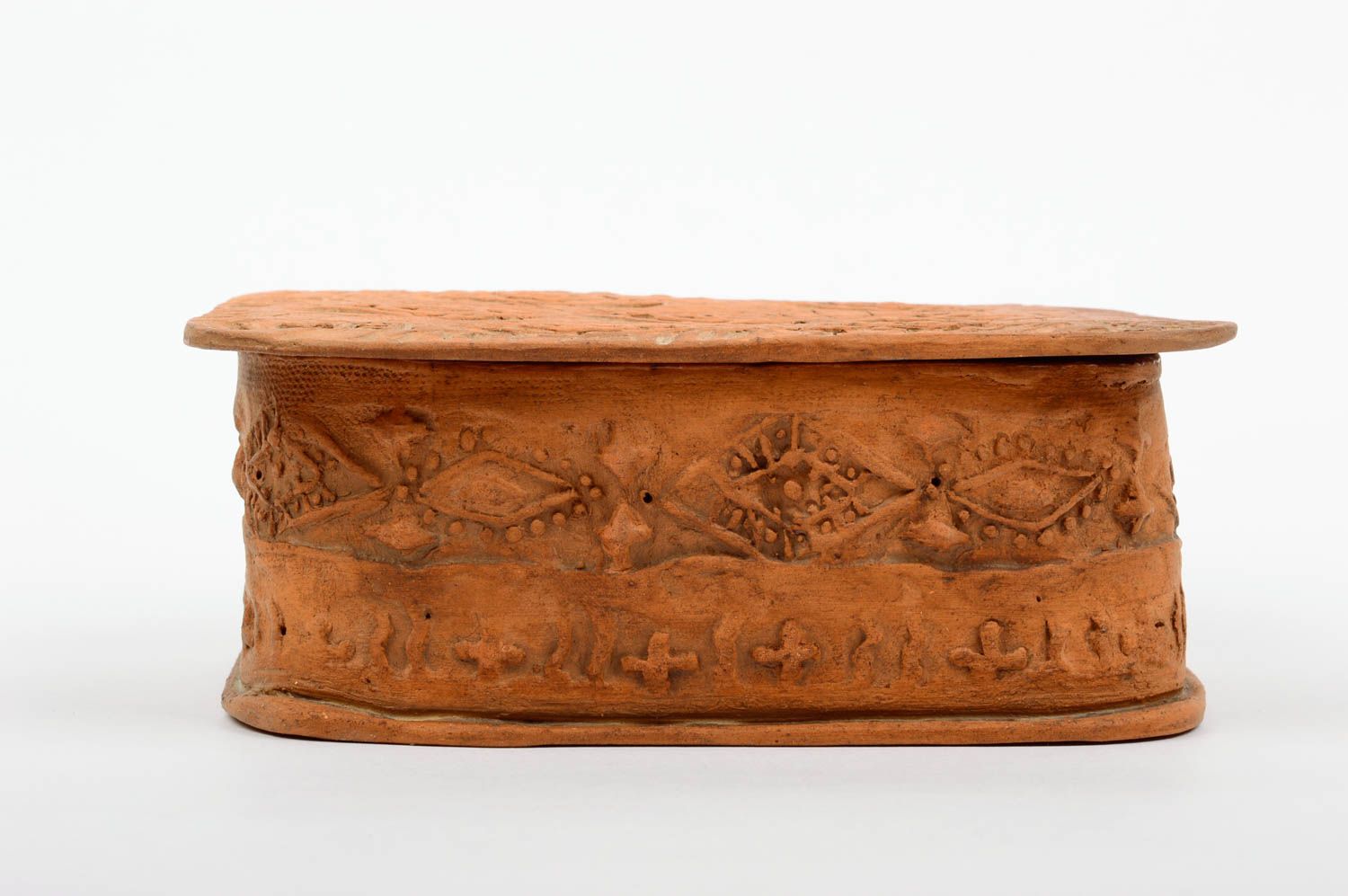Boîte décorative en argile faite main originale avec ornement et couvercle photo 2