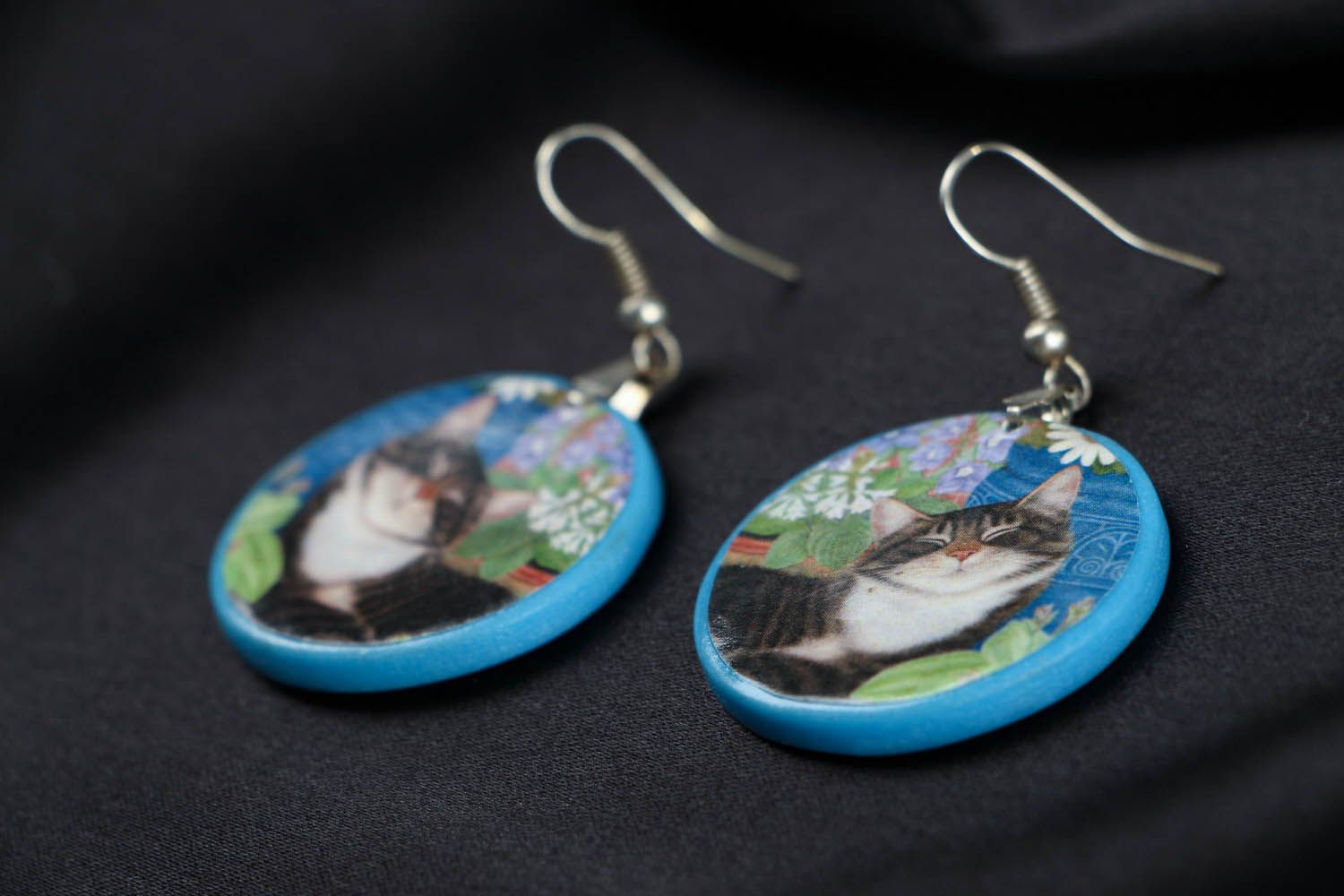 Polymer clay earrings with decoupage photo 2