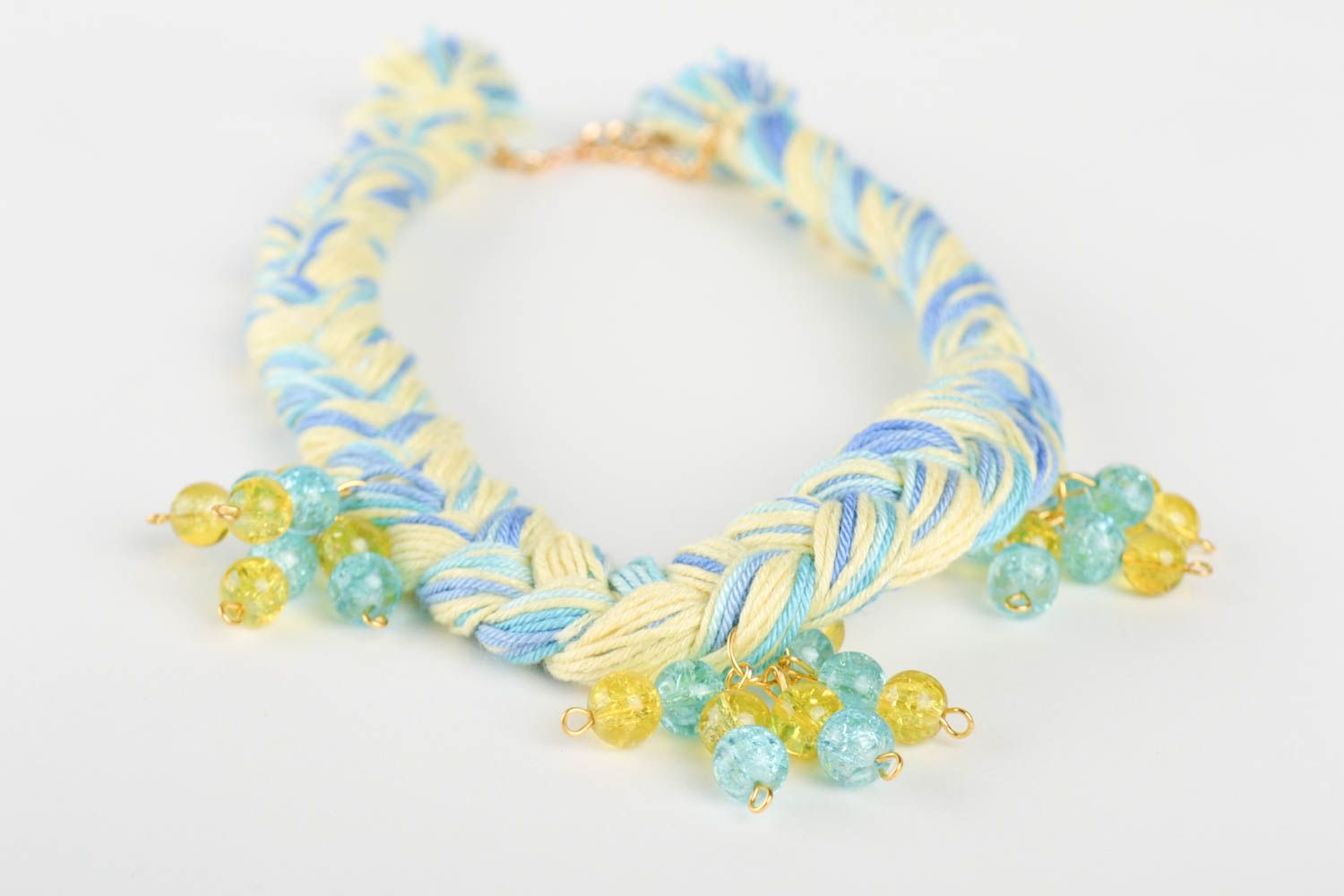 Designer textile jewelry handmade stylish necklace made of cotton threads photo 4