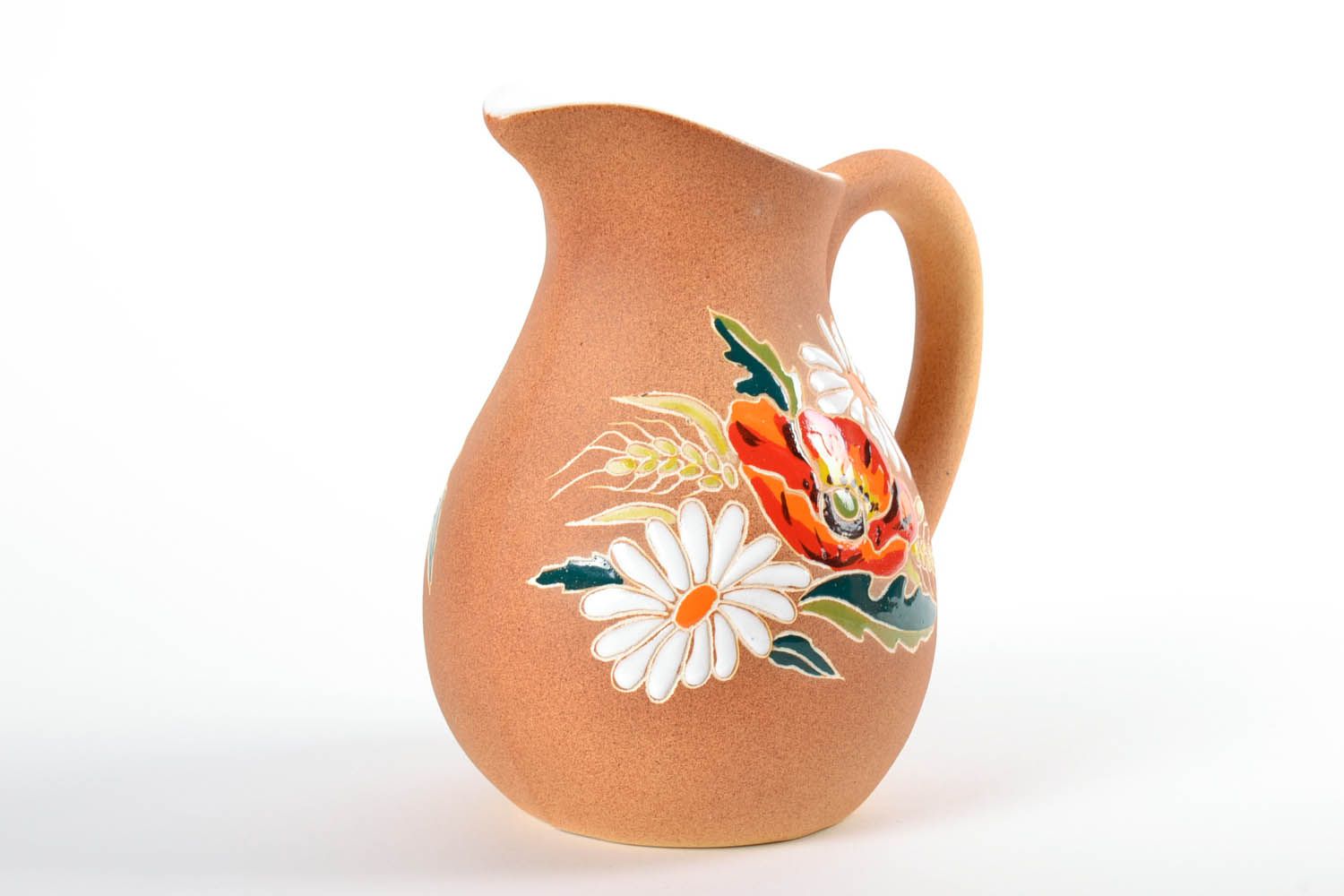 Handmade classic shape ceramic 100 oz water jug with handle and floral pattern 2,5 lb photo 3