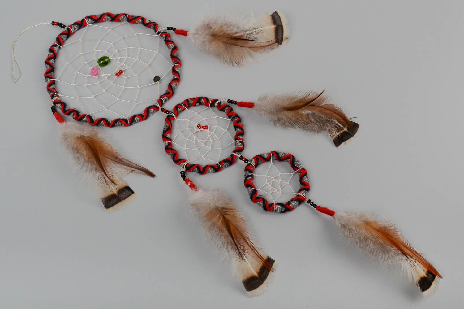 Handgefertigte Deko zum Aufhängen Deko Hänger Traumfänger Indianer mit Federn foto 1