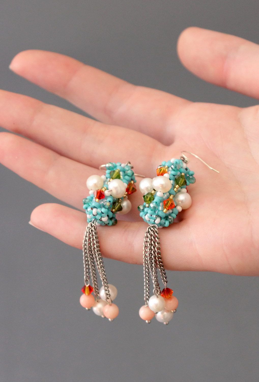 Earrings made of corals, Japanese beads, crystals Soft touch photo 3