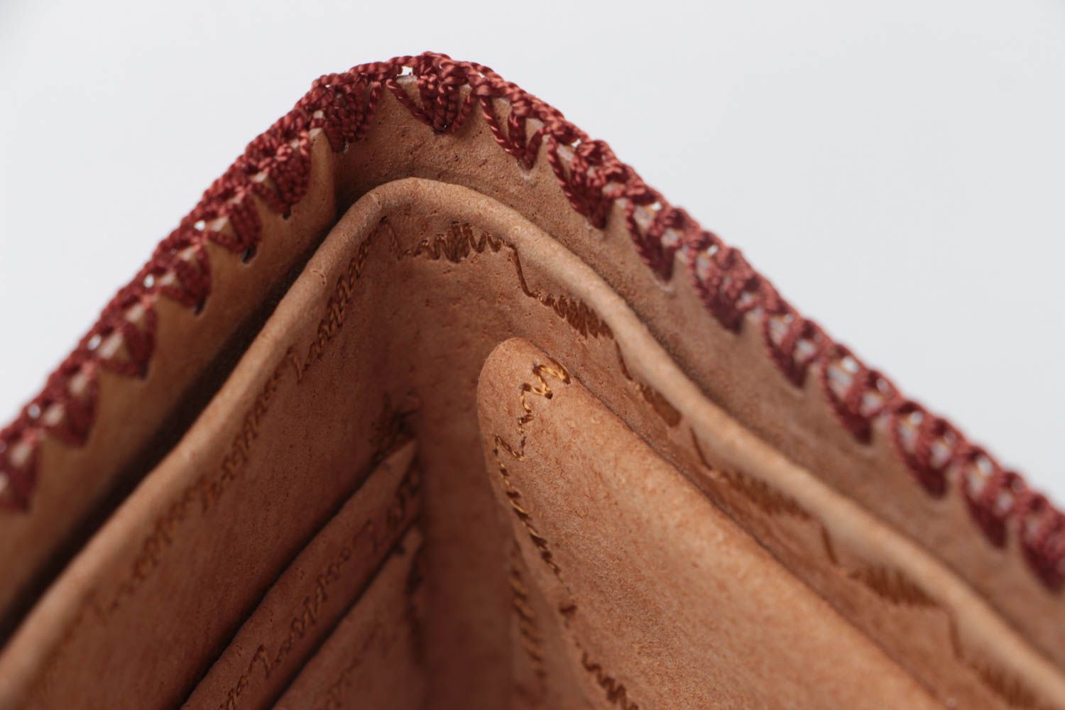 Handmade designer men's wallet sewn of genuine leather of dark brown color photo 4