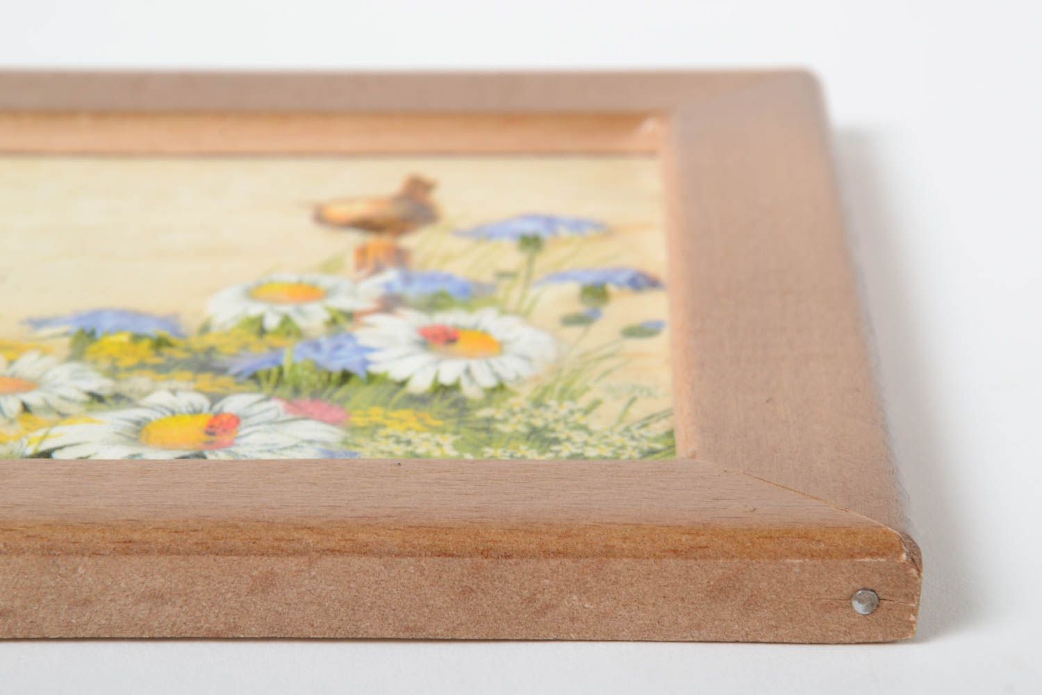 Petit Tableau carré en relief fait main fleurs et oiseau Décoration maison photo 3