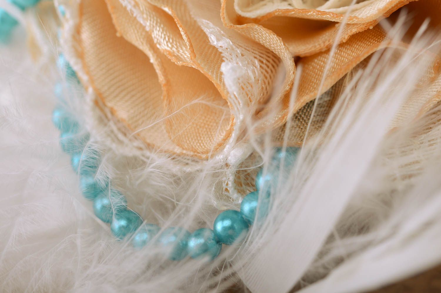Handmade fabric volume hair clip brooch cream colored stylish accessory photo 4