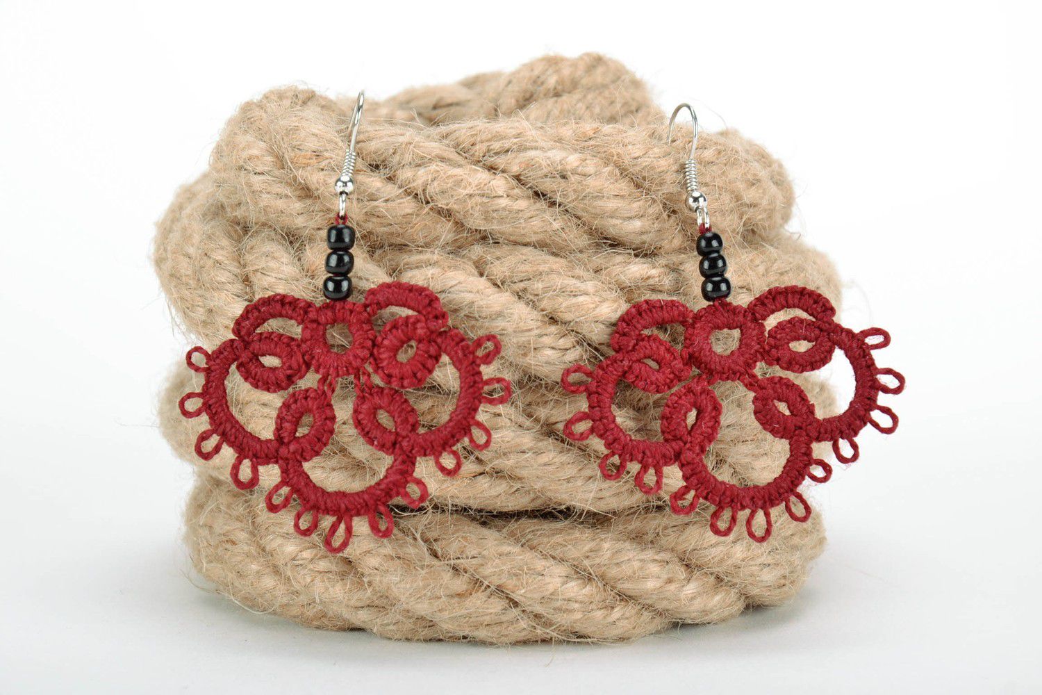 Earrings made from woven lace Claret Clover photo 2