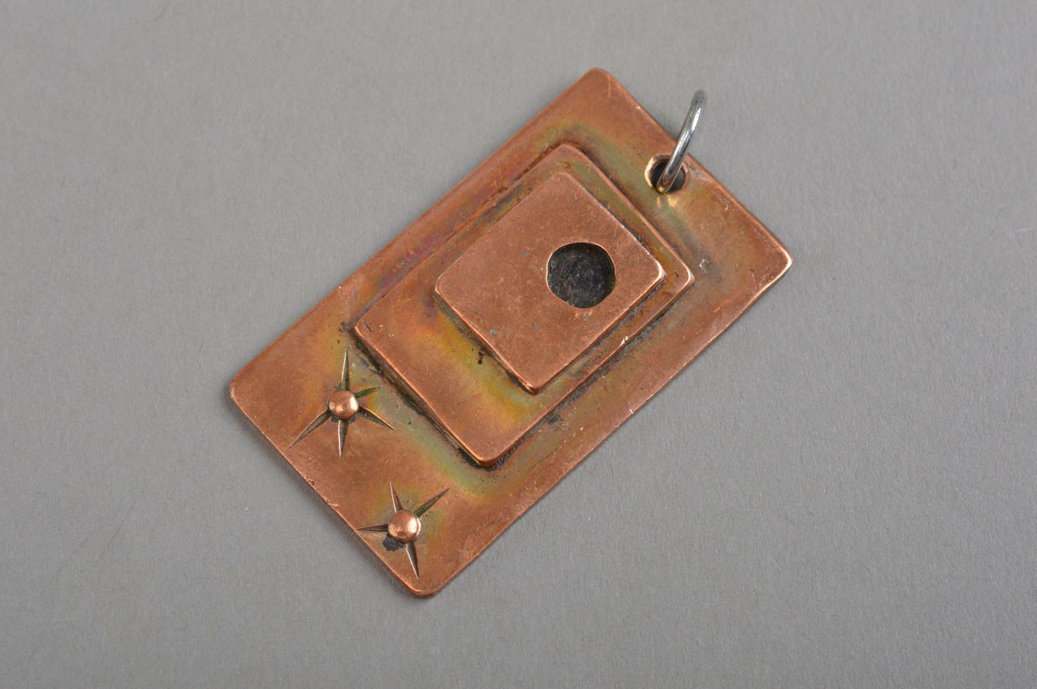 Unisex accessory rectangular handmade designer cute pendant made of copper photo 3