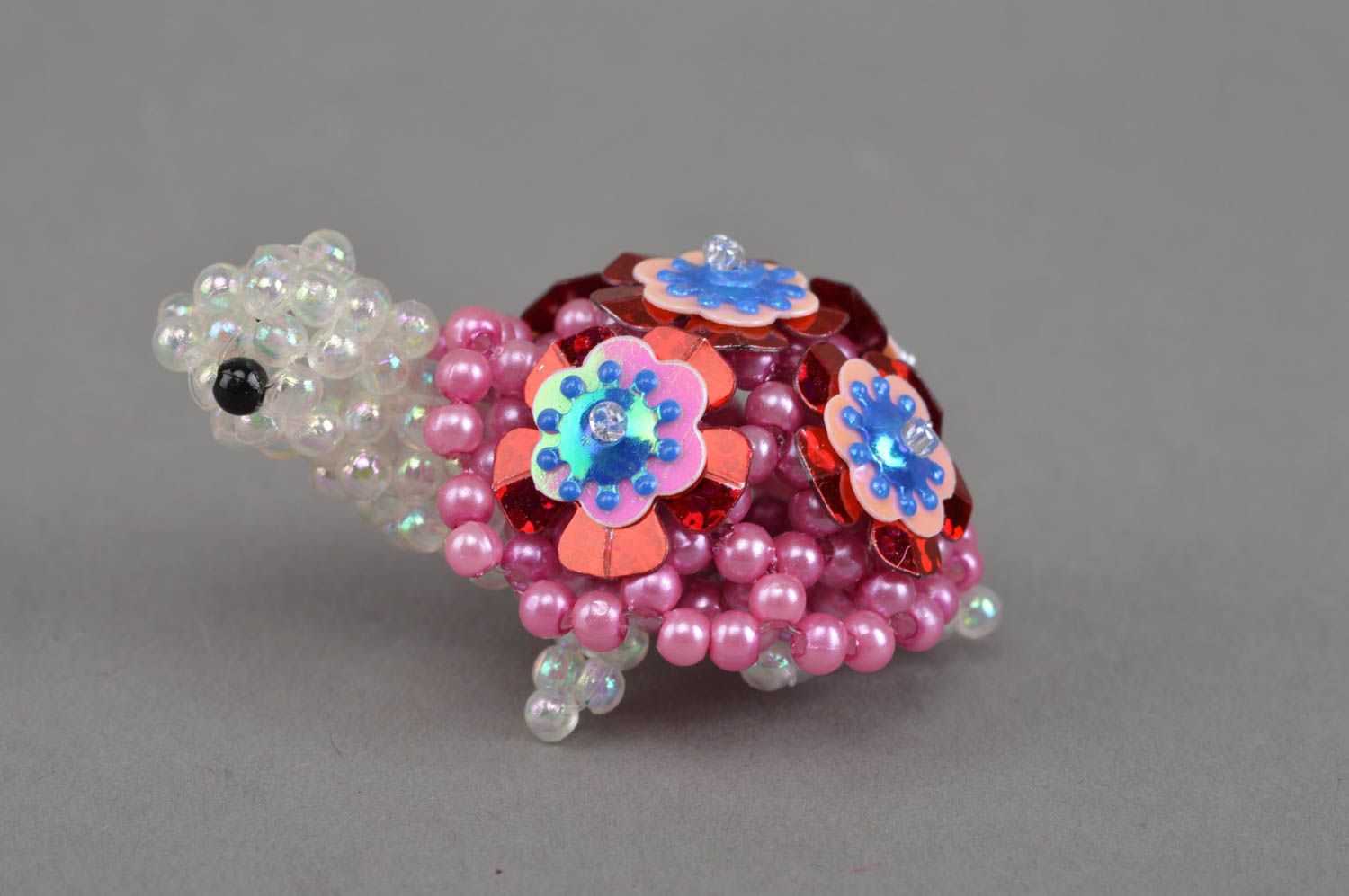 Handgemachtes Perlentier Schildkröte winzig klein mit Blumen bunt schön  foto 4