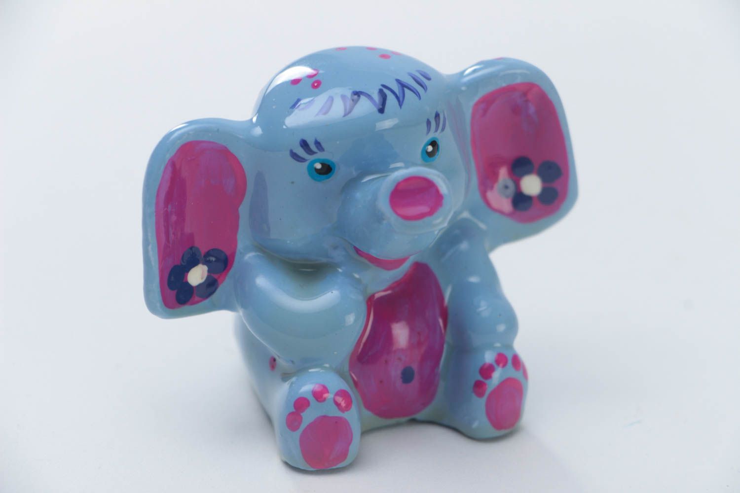 Small handmade plaster statuette of elephant with painting for interior decor photo 2