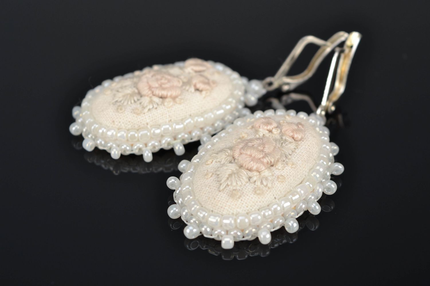 Festive satin stitch embroidered earrings photo 1