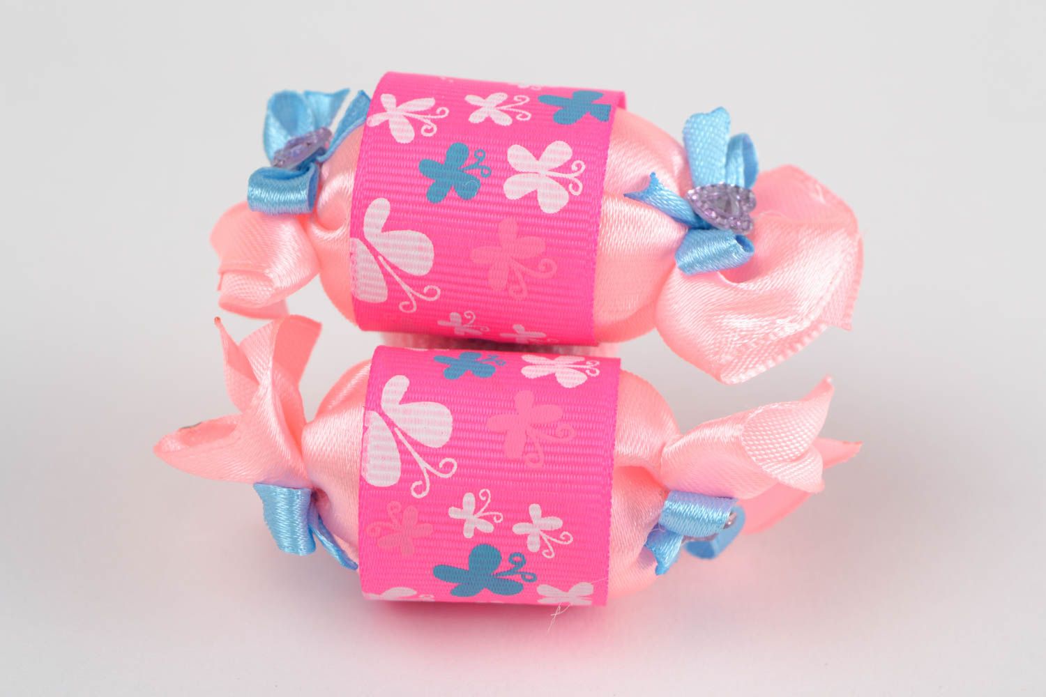 Children's beautiful handmade designer textile ribbon scrunchies set 2 pieces photo 3