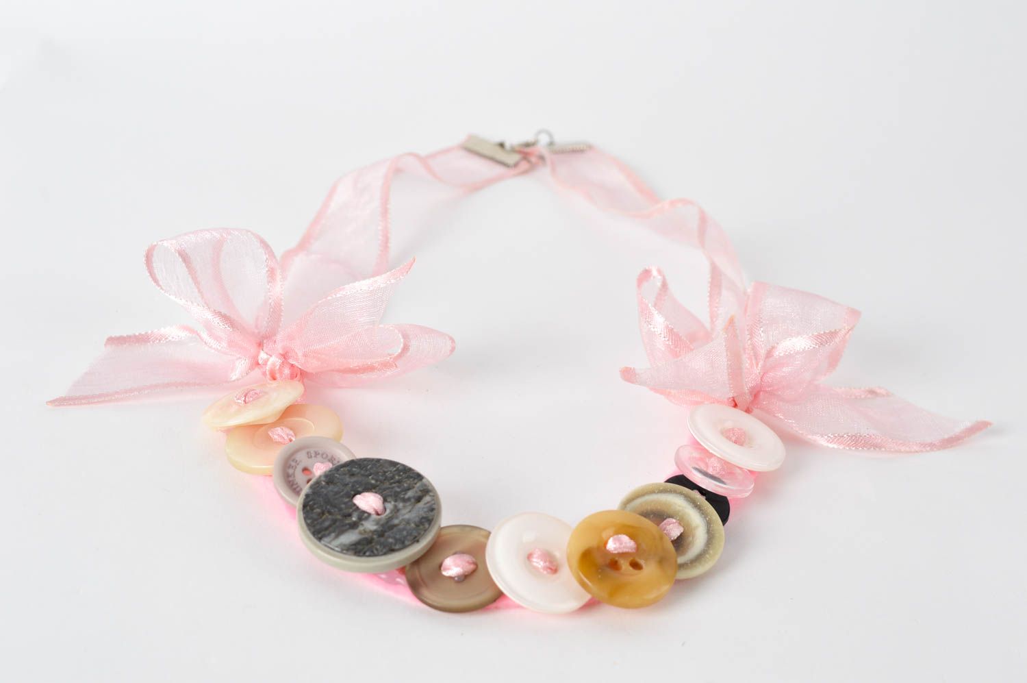 Handmade rosa Schmuck Set Collier Halskette Damen Armband Knöpfen und Schleifen foto 2