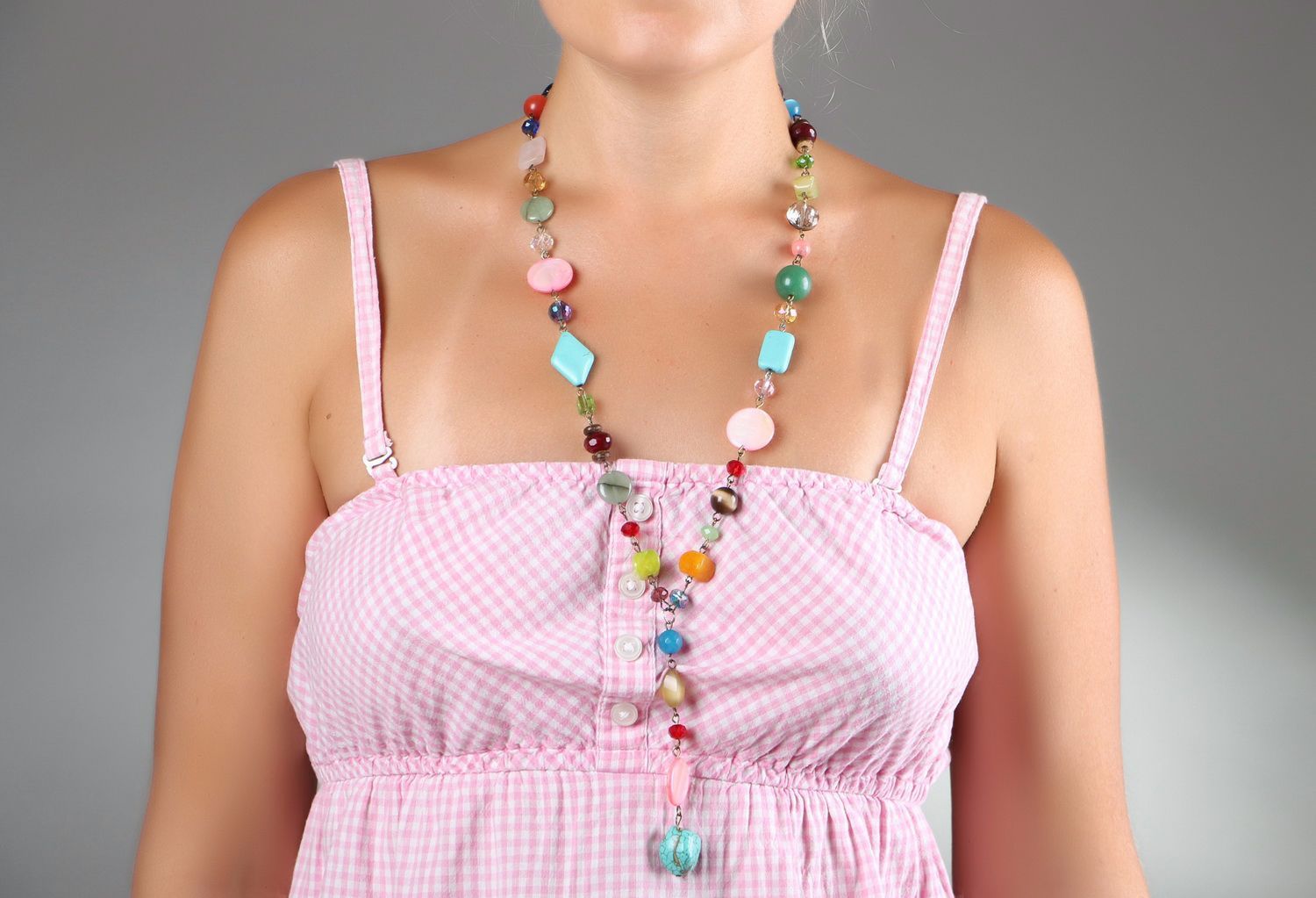 Multi-colored natural stone necklace photo 4