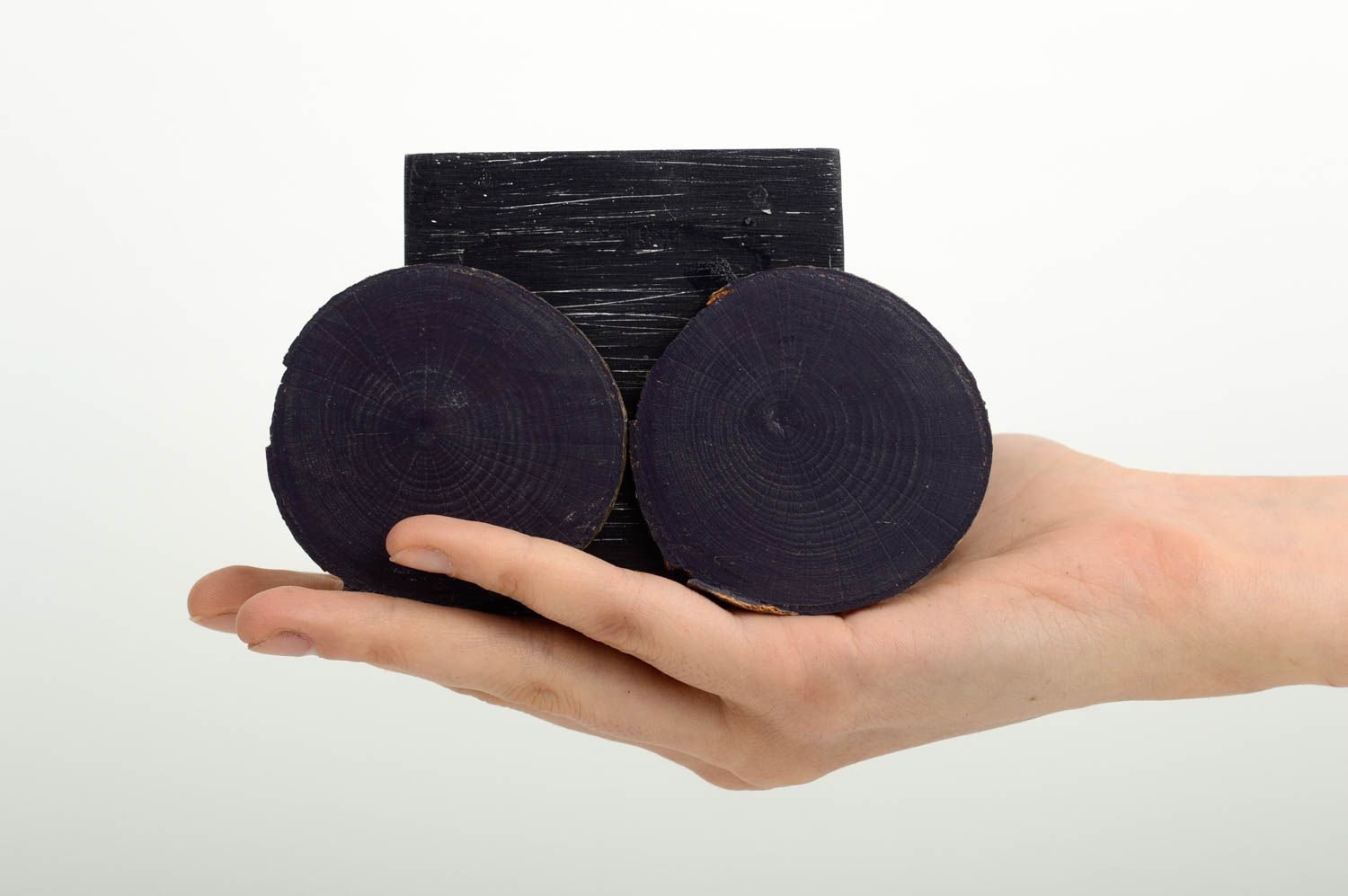 Bougeoir fait main Support bougie Cadeau original bois noir design créatif photo 2