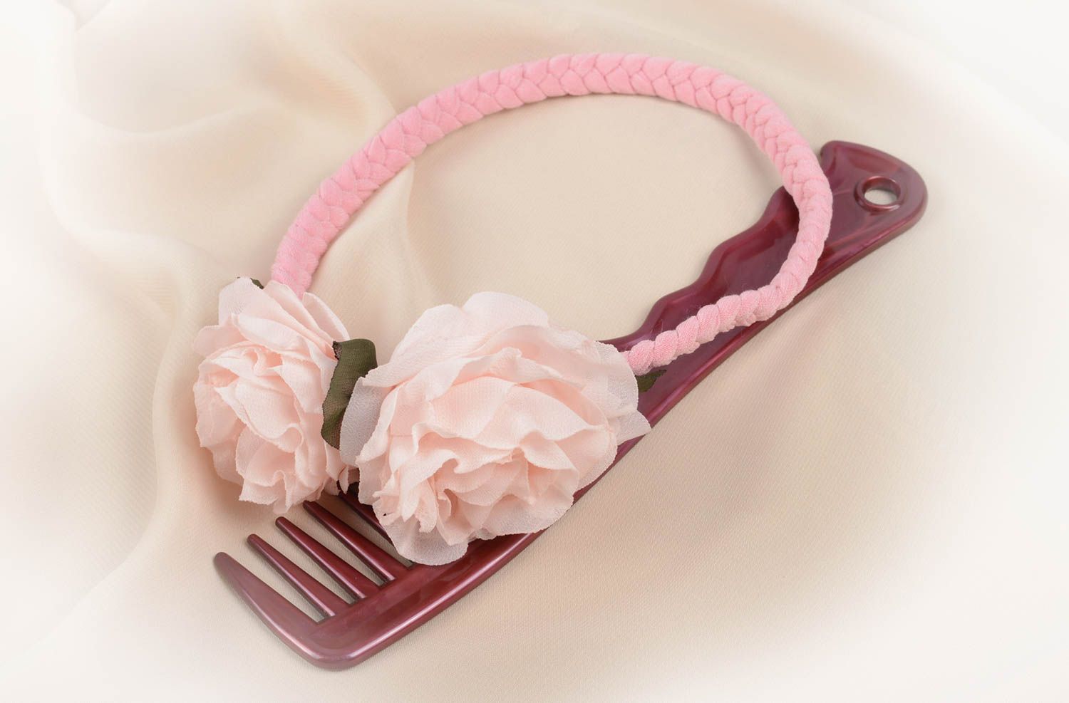 Rosa Haarband mit Blumen handmade Designer Schmuck Accessoire für Haare  foto 5